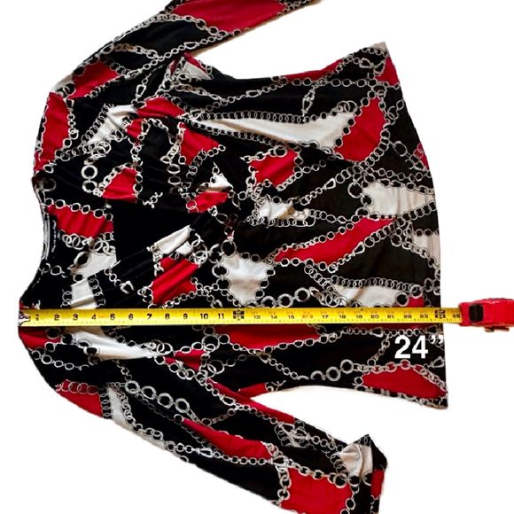3 for $15 Briggs New York Red & Black Chainlink Cowl Neck 2-Layer Blouse  XL - Picture 5 of 6